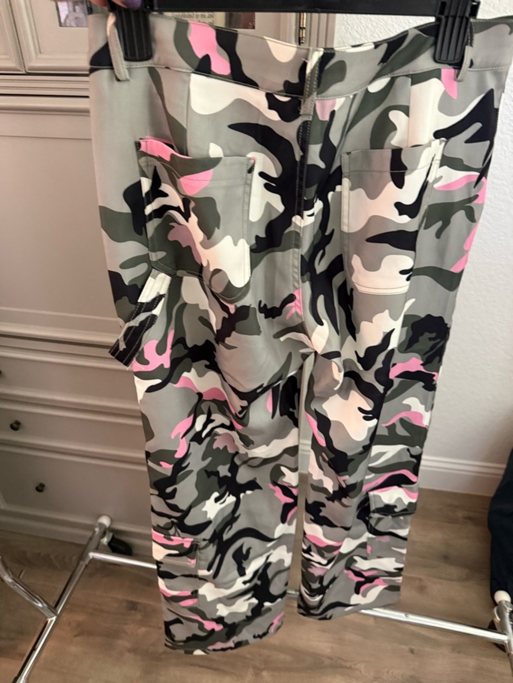 Gray & Pink Camo Cargo Pants with Utility Pockets